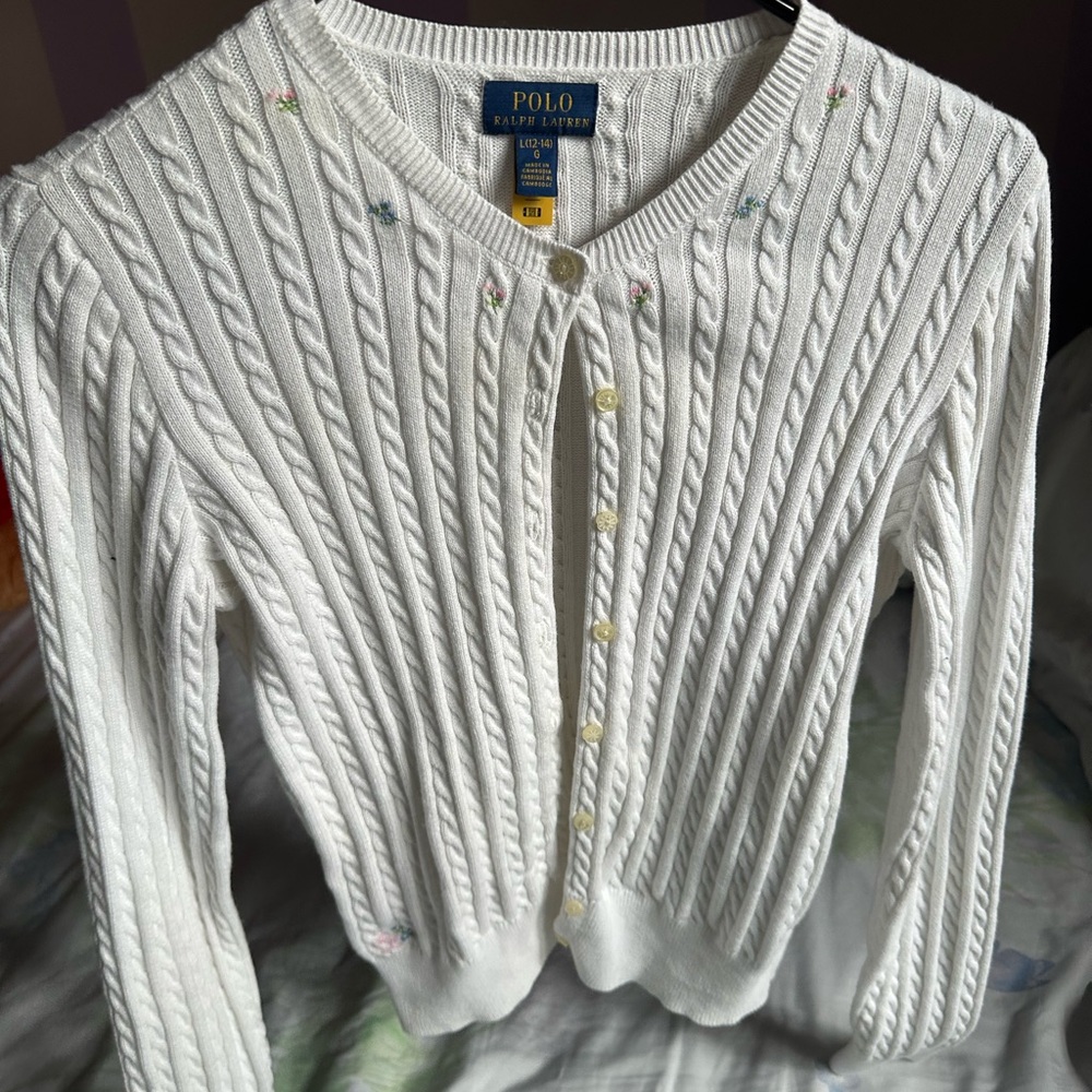 Girl Polo Ralph Lauren Cream Cable Knit Cardigan
